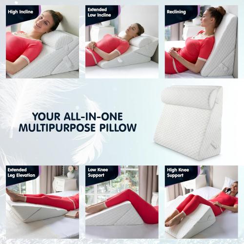 Wedge Pillow for Sleep Apnea, 12 Inch Adjustable Height Bed Wedge Pillow for Headboard, Gerd, Acid Reflux Relief, Snoring, and Post Surgery Recovery (White, Large - with Headrest)