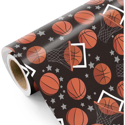 WRAPAHOLIC Basketball Wrapping Paper - Mini Roll - 17 Inch x 9.8 Feet - Classic Basketball Sports Wrapping Paper Perfect for Birthday, Basketball Lover, Sports Party