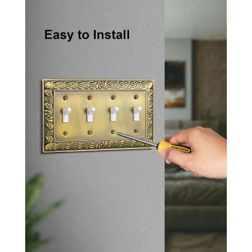 2-Pack Paisley Pattern Metal Quad Toggle Light Switch Cover Plate
