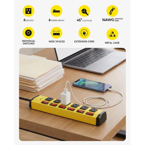 KeBen Heavy Duty Surge Protector,6 Outlets Individual Switches,25FT/15A