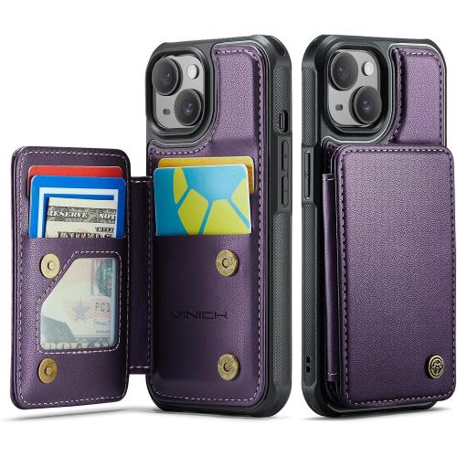 Vinich for iPhone 15 Plus Wallet Case with Card Holder, Purple