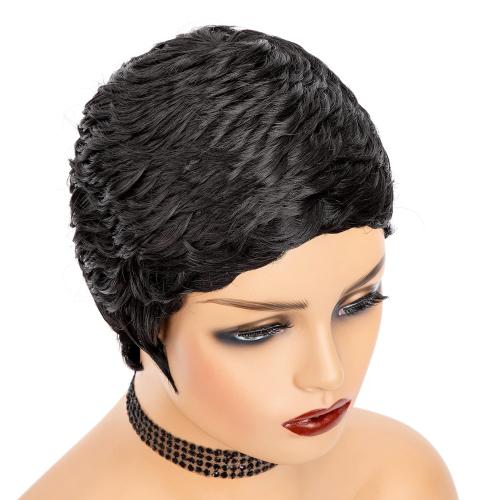 Short Cut Wigs for Black Women Synthetic Pixie Cut Wig(Black)