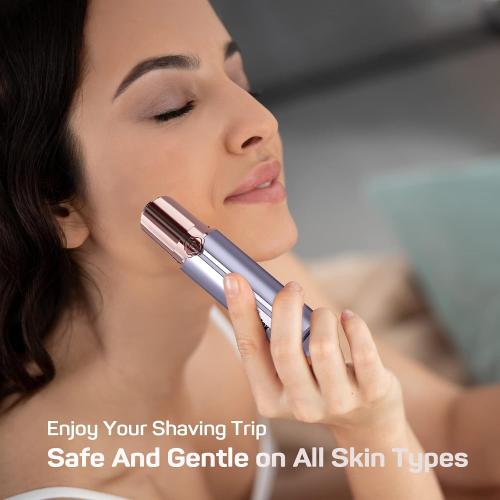 Facial Hair Remover for Women's Face Chin Lip Mustache Neck Armpit Peach Fuzz, Gurelax Electric Painless Hair Removal Device with 2 Replacement Heads