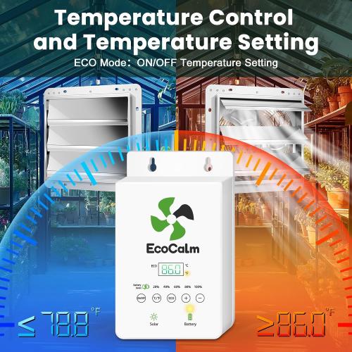 10 Solar Exhaust Fan for Greenhouse with Battery and Adjustable Thermostat, Attic Fans for Garage and Shed with 2PCS 15W Bifacial Solar Panels