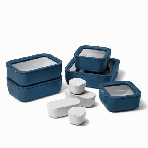 Caraway Home 13pc Food Storage Set Navy: Ceramic-Coated Glass Containers, Oven & Microwave Safe, 1 Year Warranty