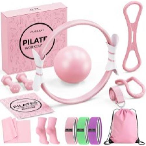 Pilates Ring Set for Women, Home Workout Pilates Equipment with Resistance Bands, 14'' Magic Circle, Mini Ball, Pilates Starter Kit for Strength, Toning and Flexibility