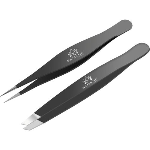 Majestic Bombay Fine Point   Slant Tweezers for Women and Men – Splinter Ticks, Facial, Brow and Ingrown Hair Removal–Sharp, Needle Nose, Surgical Tweezers Precision best tweezers for chin hair