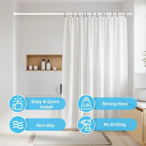 AIZESI White Tension Curtain Rod 30-63In 1PCS,Adjustable Spring Tension Rod