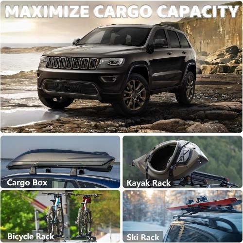 Roof Rack Cross Bars Compatible with Jeep Cherokee 2014-2023, Adjustable Aluminum Heavy Duty 300 LBS Anti-Theft Lock Cargo Carrier Rooftop Crossbar Accessories for Bike, Basket, Snowboard, Luggage