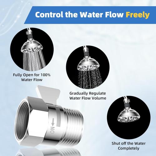 Hibbent All Metal 1 Pack Shower Head Flow Control Valve, G1/2 Brass Shut-off Valve with Metal Handle Lever, Shut OFF Water Flow Control Regulator for Handheld Shower, or Bidet Sprayer, Chrome