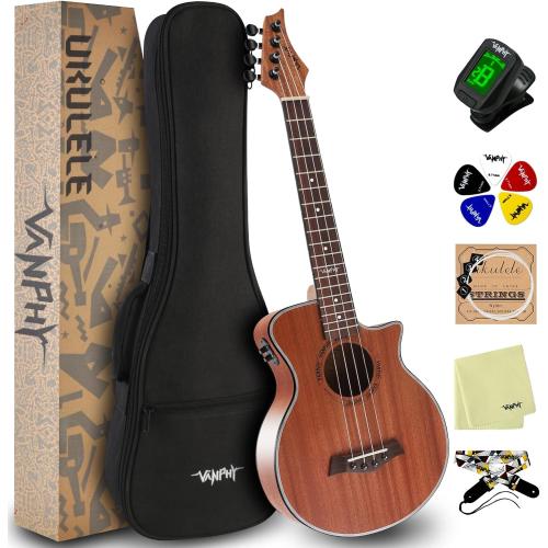 Electric Ukelele Concert Ukulele Acoustic Electric Uke with Equalizer 23 inch ukulele for adults Beginner with Starter Ukele Kit Include Ukulele Case Tuner Strap String Picks Clean Cloth