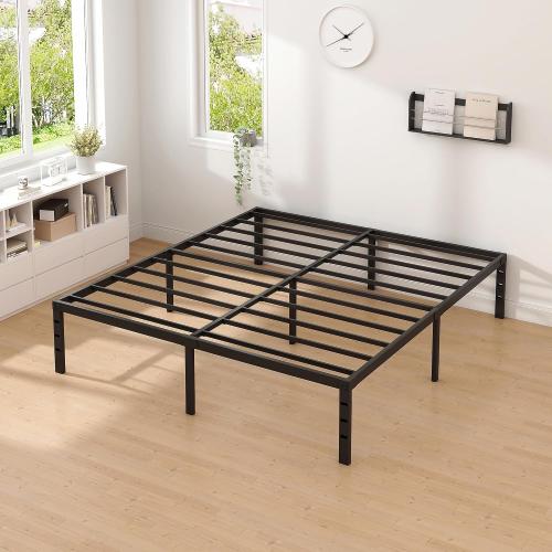 NEW JETO Metal Bed Frame,Queen Size Bed Frame with Storage Space,Heavy Duty Sturdy Mattress Foundation, Easy Assembly,No Box Spring Needed, Black,12 Inch,Queen