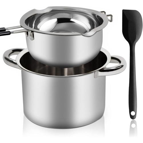 Double Boiler Pot Set,1200ML Double Boiler for Chocolate Melting, 2800ML 304 Stainless Steel Pot With Silicone Spatula for Melting Chocolate, Candy, Candle, Soap, Wax