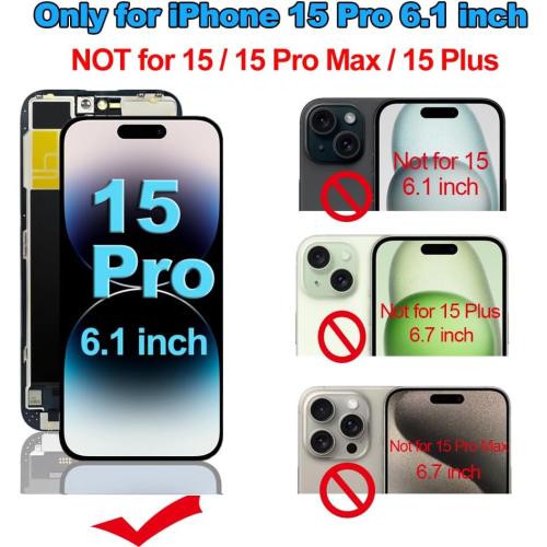 Fixerman for iPhone 15 Pro Screen Replacement 6.1 inch Full HD, 3D Touch LCD Display Digitizer Assembly with Repair Tools - Model A2848, A3101, A3104, A3102