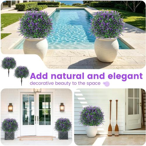 2-Pack Artificial Lavender Topiary Balls, Ground Spikes, UV Resistant