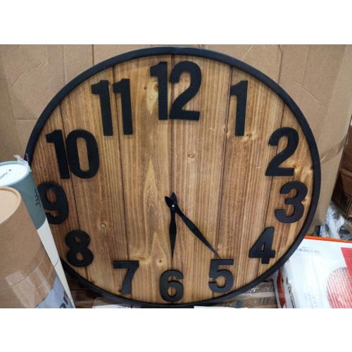 Montoire 24 Inch Wooden Farmhouse Wall Clock Large, Extra Large for Living Room Decor - Big Oversized Rustic Round Decorative Clocks for Walls, Battery Operated