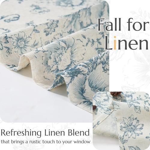 JINCHAN Tie Up Valance Curtain Floral for Windows 54 Inch 1 Panel Blue