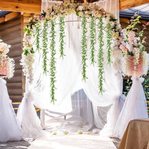 Dolicer 2 Packs Eucalyptus Garland with LED Lights String, 12FT Faux Eucalyptus Greenery Garland, Artificial Hanging Green Leaves Vine Wedding Backdrop Arch Wall Table Decor (Green)
