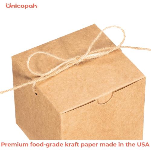 UnicoPak 10 Pack 4x4x4 Small Brown Gift Boxes with Lids & Twine - Premium USA Kraft Cardboard - Pop-Up Easy Assembly Gift Boxes for Presents, Candles, Mugs, Ornaments, Favors