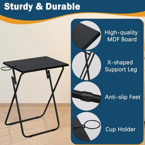 LOFTEY Tv Trays Set of 4, Folding TV Dinner Tray, Portable TV Tables for Living Room for Eating, Heavy Duty Foldable Side Table for Eating on Couch&Sofa, Black