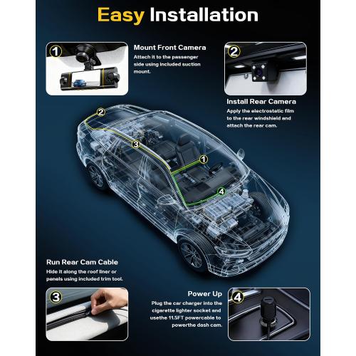 4K Dash Cam Front and Rear, WiFi Dash Camera for Cars with App