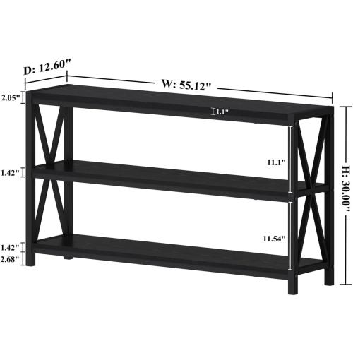 FATORRI Console Table for Entryway, Long Sofa Table with Shelves Under Window, Wood and Metal Hallway Tables for Foyer (55 Inch, Black)
