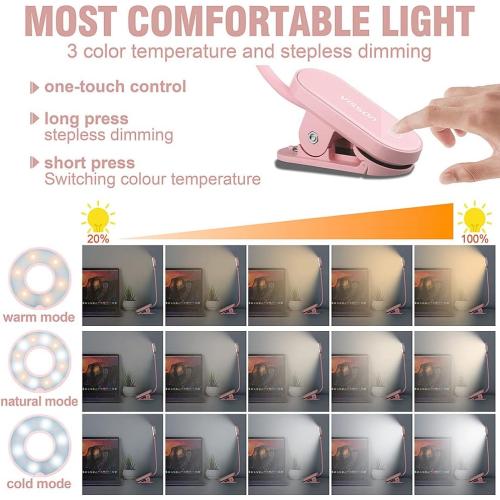 Visson Stepless Dimming Book Light,12 LED Reading Lights for Books in Bed,3 Color Temperature,Rechargeable Clip-on Light with Magnetic Function.Perfect for Bookworms,Kids