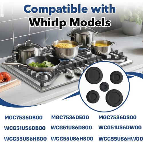 5-Pack W10832694 & W10597133 Gas Stove Burner Cap Replacement Set