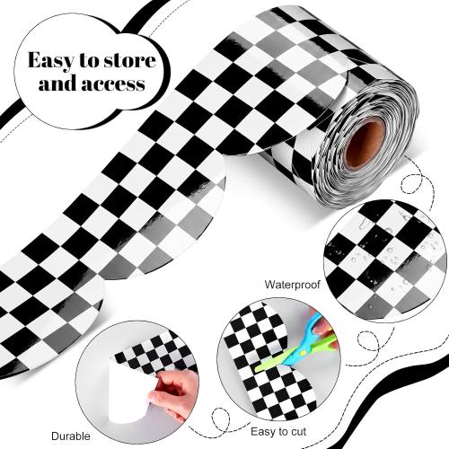 Frienda 65 Ft Checkered Bulletin Board Borders, Black White Classroom Trim