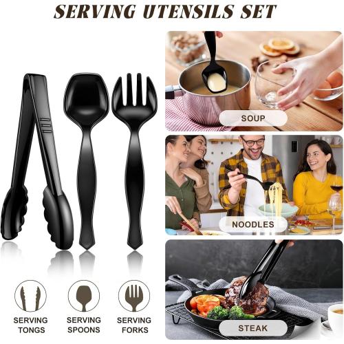 Mwellewm Plastic Serving Utensils Set Disposable Tongs Spoons for Buffet