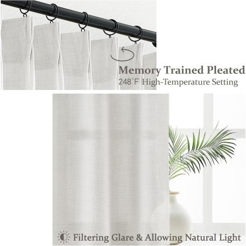 102 Inch Long Curtains for Living/Dining Room, Elegant Pinch Pleated Linen Curtain 102 inches Light Filter Privacy That Let Light in Cortinas para Sala Modernas 2 Panels Set Beige White