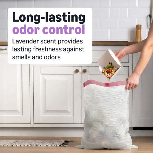 Amazon Basics Ultra-Force Tall Kitchen Drawstring Trash Bags, Lavender Scented, 13 Gallon, 80 Count, Pack of 1, Packaging May Vary