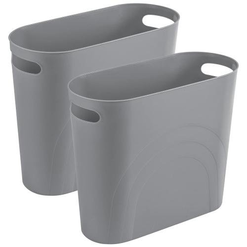 rejomiik Small Trash Can, Slim Garbage Can Plastic Waste Basket with Handles 3.5 Gallon Container Bin for Narrow Spaces Bathroom, Bedroom, Kitchen, Office at Home, 2 Pack Grey