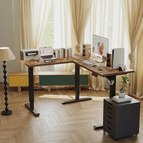 Agilestic L Shaped Standing Desk Adjustable Height, 59 Inch, Rustic Brown