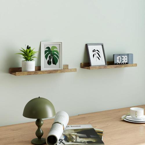 Brown Floating Shelves for Wall Decor, 16 in Shelf with Lip Set of 2