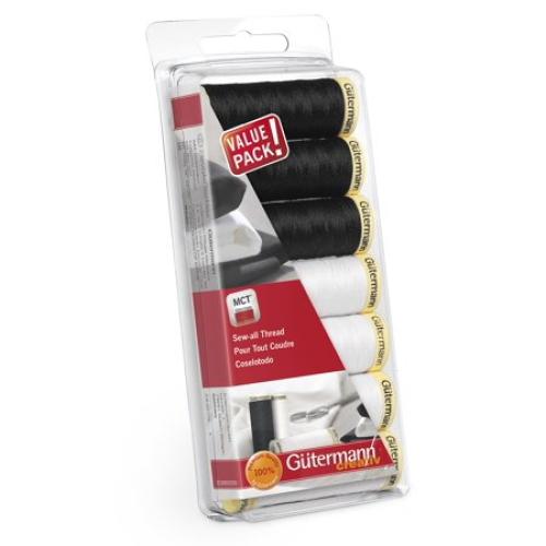 Gutermann Sew-All Polyester Thread Set - 7 Spools-Black & White