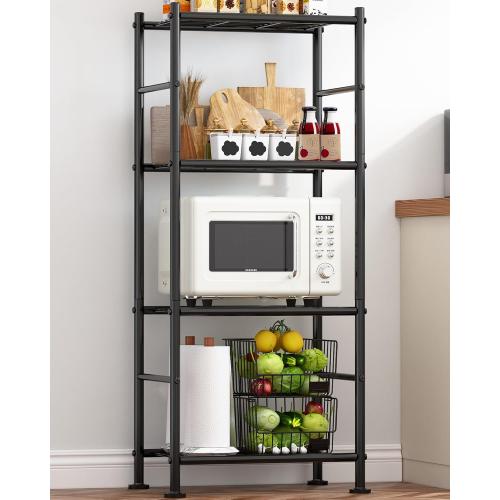 Storage Shelves - 4 Tier Shelf Organizer, Heavy Duty Garage Shelving Unit with Leveling Feet, Stable Metal Shelves Organizer for Pantry, Kitchen and Closet, 18.4 W x 12.6 D x 44.2 H, Black