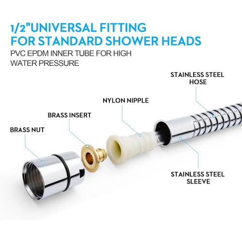Blissland Shower Hose, 79 Inches Extra Long Stainless Steel Handheld Shower Head Hose with Brass Insert and Nut - Durable and Flexible(Chrome)