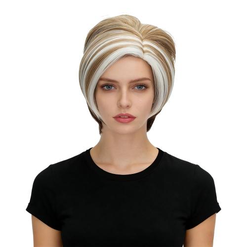 Coraline Short Pixie Wig Blonde Mixed Vintage Women Updo Bob Sythetic Realistic Party Wig
