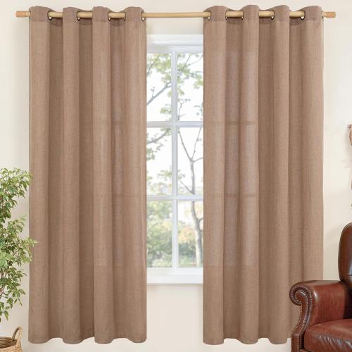 YoungsTex Mocha Brown Linen Semi Sheer Curtains 78 Inch Length 2 Panels