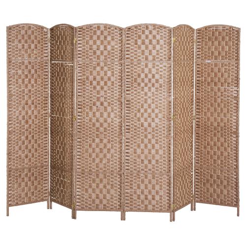 HOMCOM Room Divider 6 Panel, 6FT Tall Folding Privacy Screen, Freestanding Hand-Woven Partition for Room Separation with 360° Hinges, Paper Rope Diamond Weave, Natural