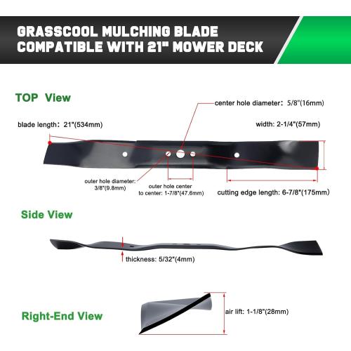 Grasscool 406712 532406712 Mower Mulching Blade for Craftsman Husqvarna 21 inch Deck Push Walk Behind Lawnmower Replace 165833 175064 189028 532189028(2Pack)