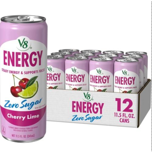 12-Pack V8 Energy Zero Sugar Cherry Lime 11.5oz Cans