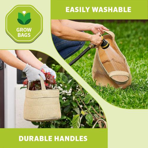 Coolaroo 2-Pack 5 Gallon Heavy Duty Plant/Vegetable/Herb/Fruit Breathable Fabric Grow Planter Pot Bags with Handles, Desert Sand