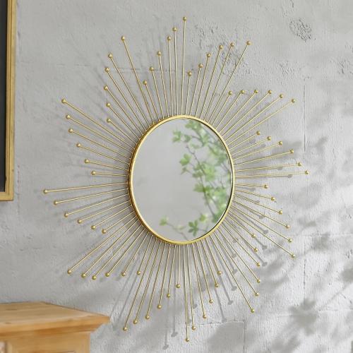 Large Gold Sunburst Mirror - 31 Starburst Wall Mirror with 12 Round Glass, Mid-Century Modern Elegant Gold Sun Mirrors for Living Room, Bedroom, Entryway Decor
