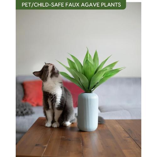 Velener Artificial Plant Outdoor Agave - Small Size UV Resistant Fake Agave Plants for Indoor and Outdoor Decor(14 Inch)-2 Pack