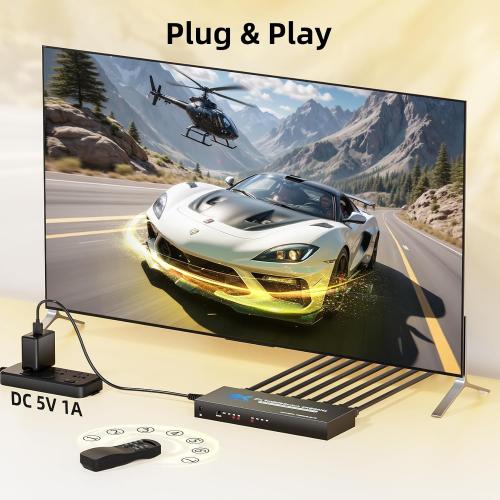 BolAAzuL 7 Port HDMI Switch 7 in 1 Out 4K@60Hz HDMI Selector Box w/Power