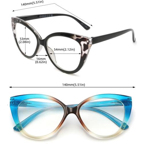 Reading Glasses for Women 4 Pack Blue Light Blocking Filter UV Oversized Cat Eye Stylish Spring Hinge Readers, 4Cat, 1.25