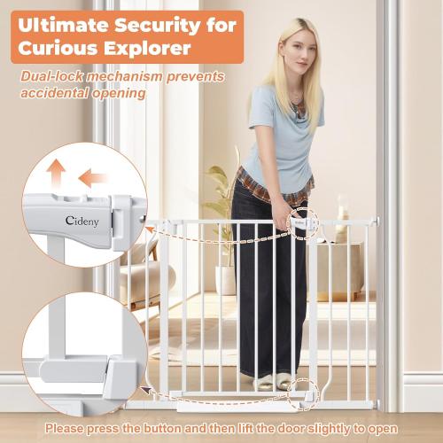 Baby Gate No Drilling, 29-40 Dog Gate Indoor for Stairs & Doorways | Auto Close, Pressure Mounted Adjustable Pet Gate Indoor, Easy Walk Through Child Gate for Baby & Pet Stroller Friendly, White