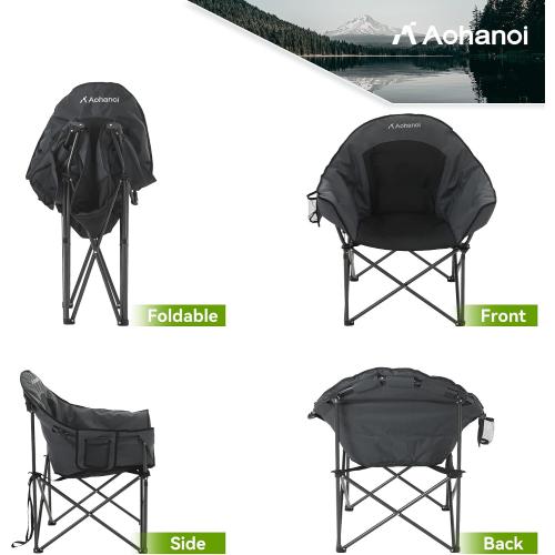 Oversized Camping Chairs, Camp Chairs, Camping Chairs for Heavy People, Padded Outdoor Folding Moon Chairs with Extra Wide Seats, Lawn Chairs Folding Supports up to 350lbs